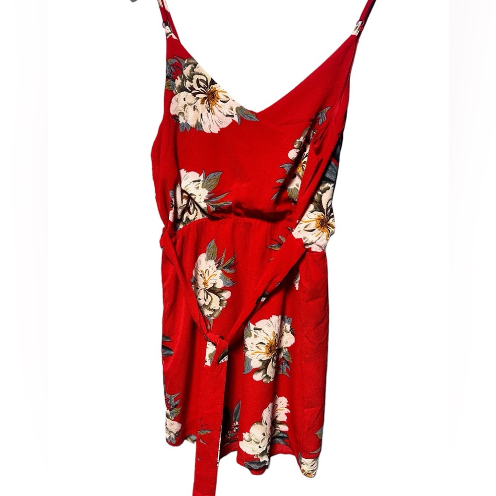 Adorable Red Floral Mini Dress W/Tie Back  at Waist Size Medium - Picture 7 of 12